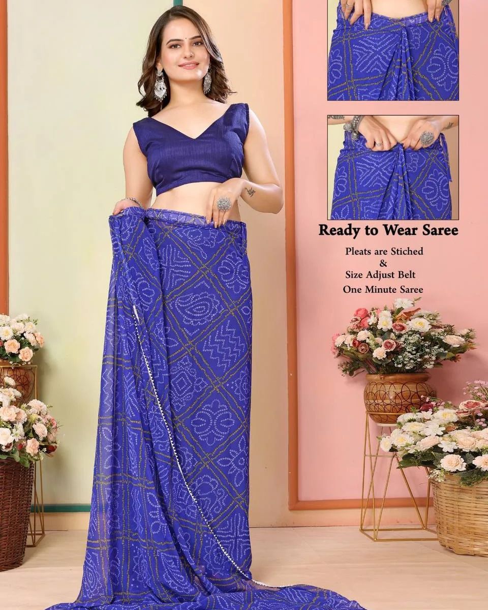 Persiab Blue 1-Minute Ready To Wear  Georgette Saree