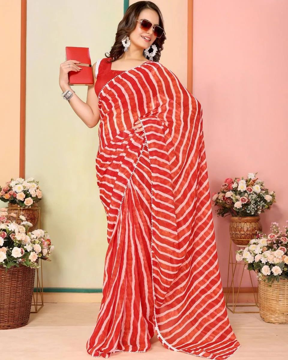 Apple Red 1-Minute Ready To Wear  Georgette Saree