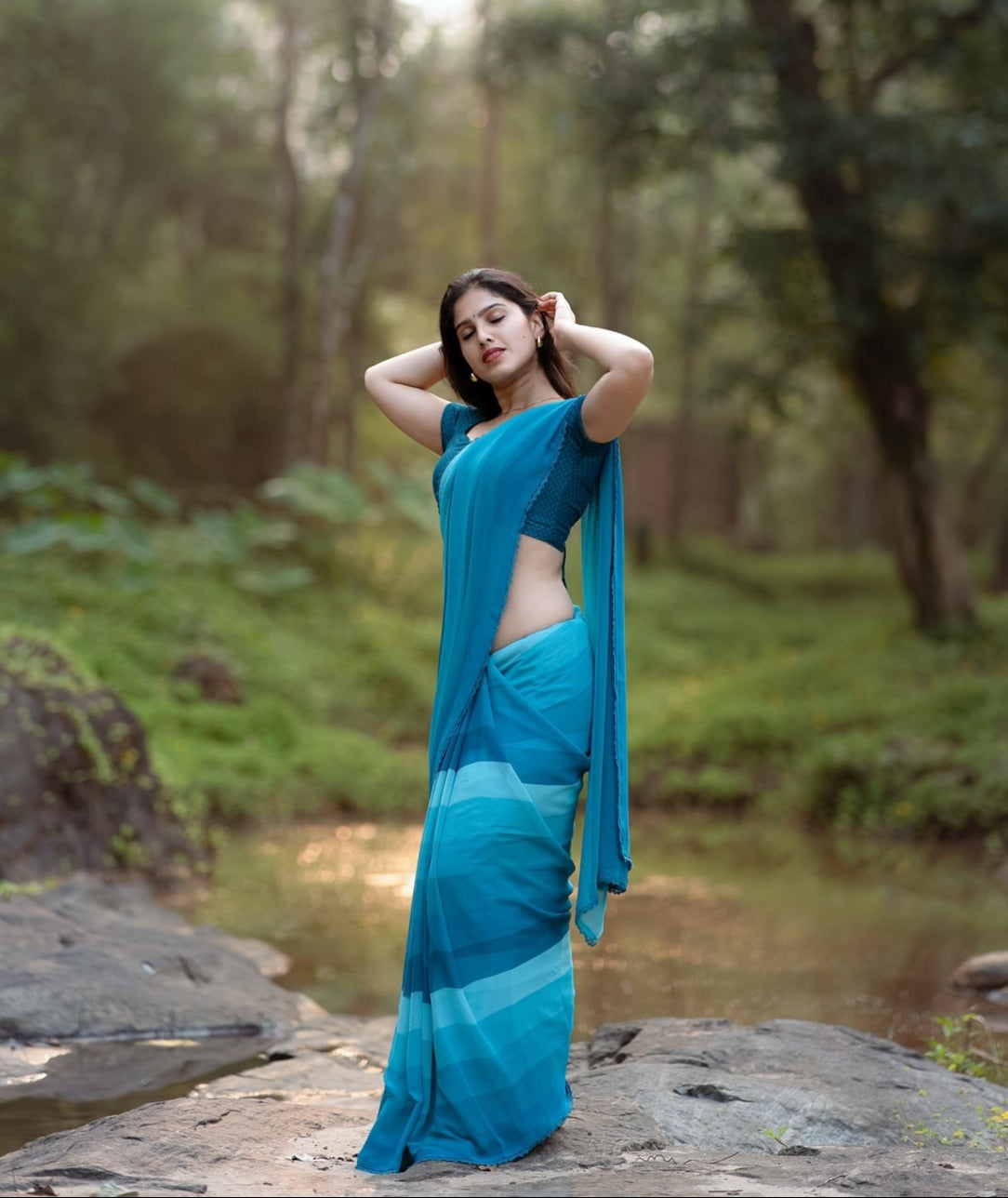 Blue 1-Minute Ready To Wear  Georgette Saree