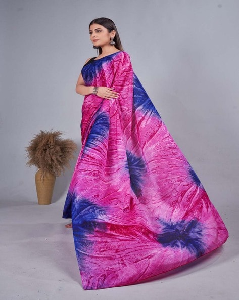 Trendy 1-Minute Ready To Wear Pink& Blue Chiffon Silk Saree