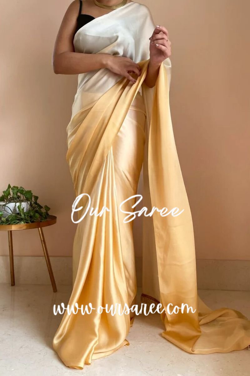 1-MIN READY TO WEAR  Peeli Dhoop Ombré Crepe Silk Saree With Handmade Tassels on Pallu