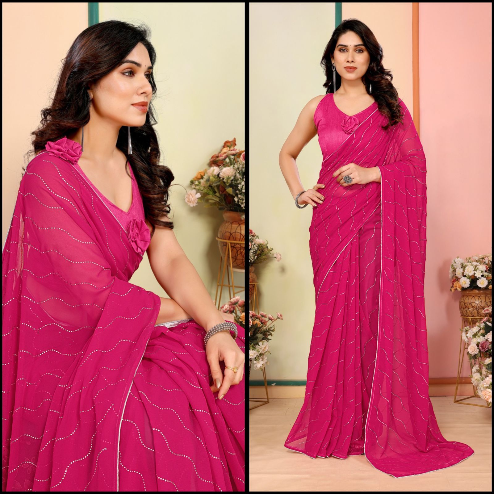 Adorning  Swarovski Work Embroidered Georgette Saree