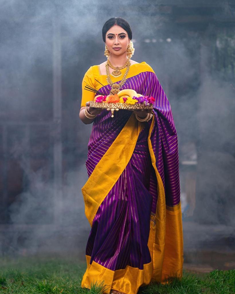 Dalliance Purple Soft Silk Saree With Jacquard  Blouse Piece