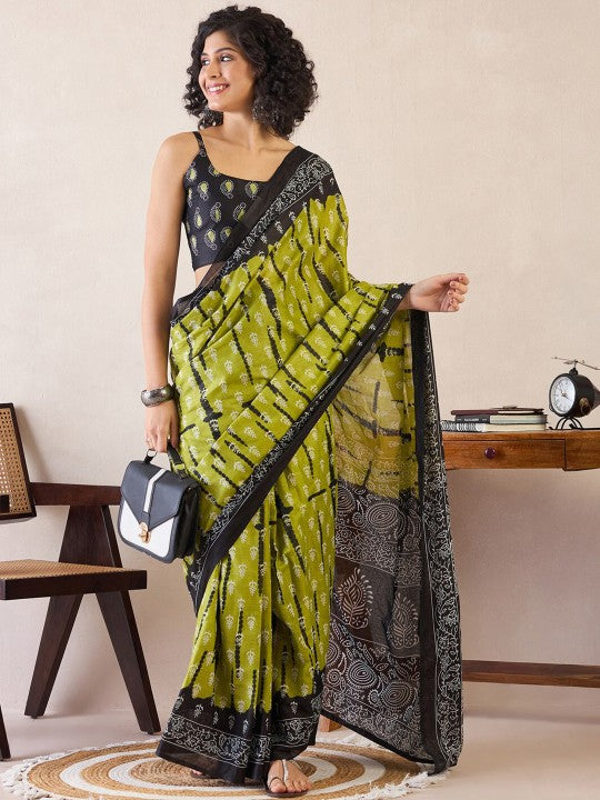 Ethnic Motifs Poly Cotton Ready To Wear Ikat Saree