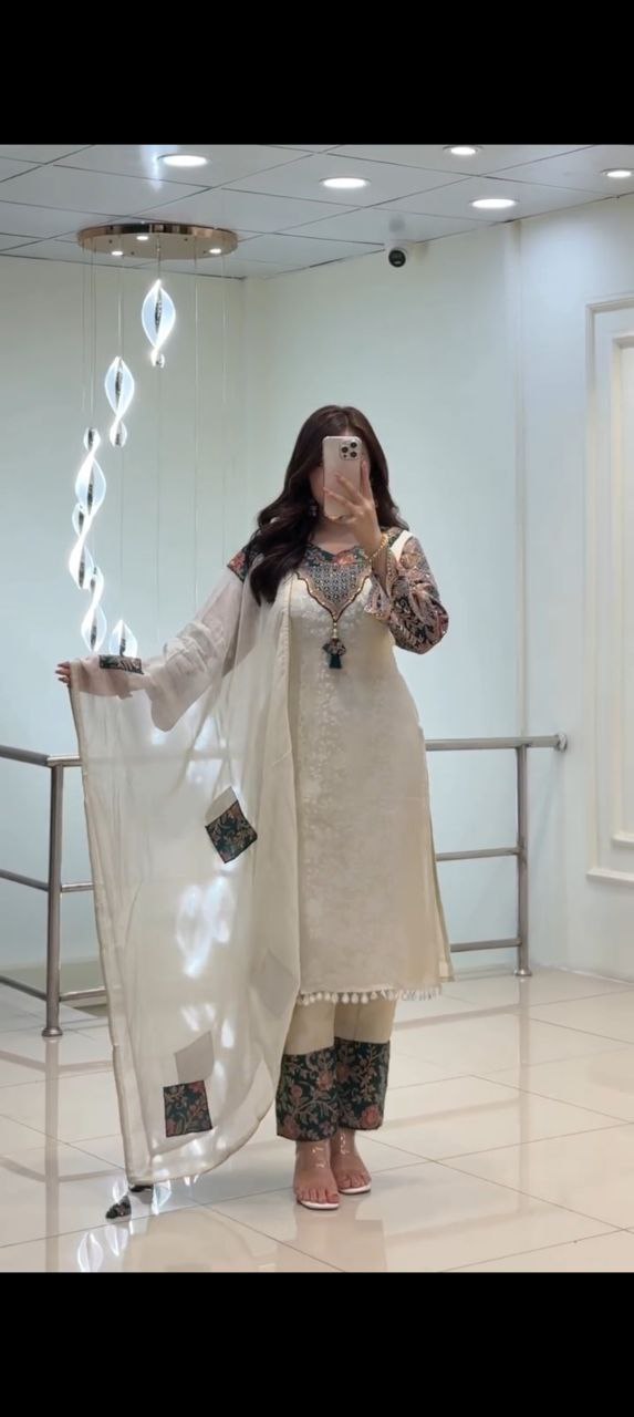 Jumkha Premium Banarasi Jacquard Suit Set with Hand Zari Weaving and Designer Dupatta