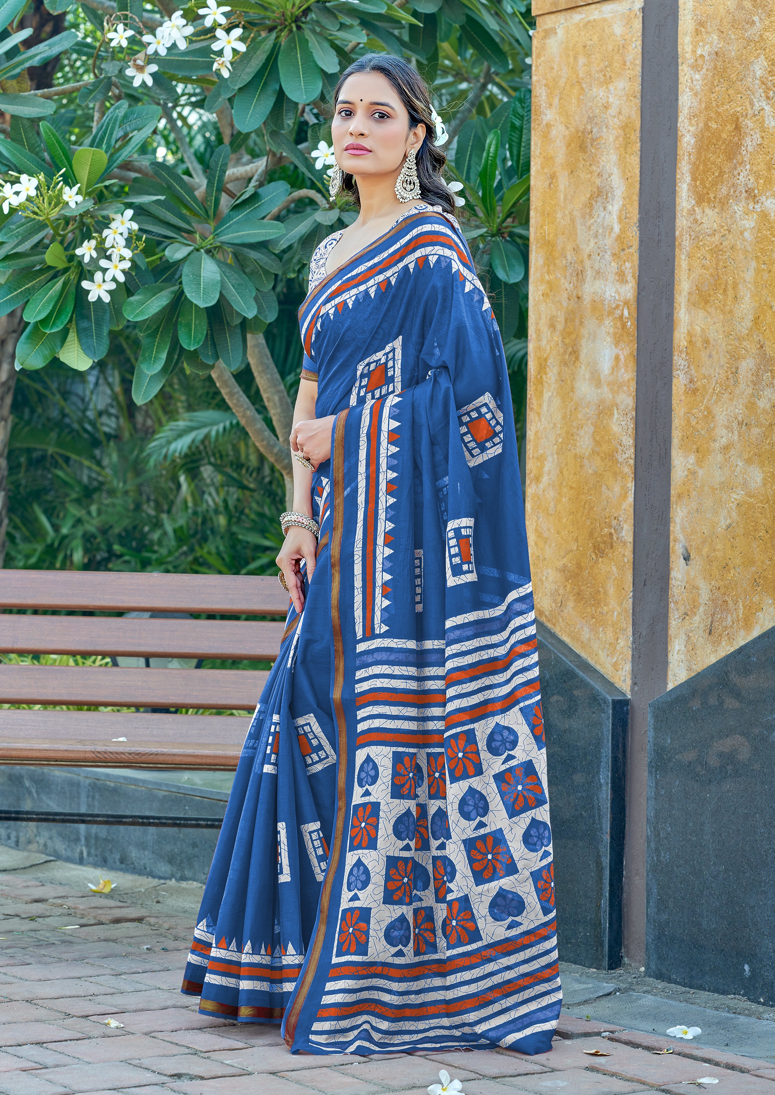 Gratifying 1-Minute Ready To Wear Blue Mul  Cotton  Printed Saree