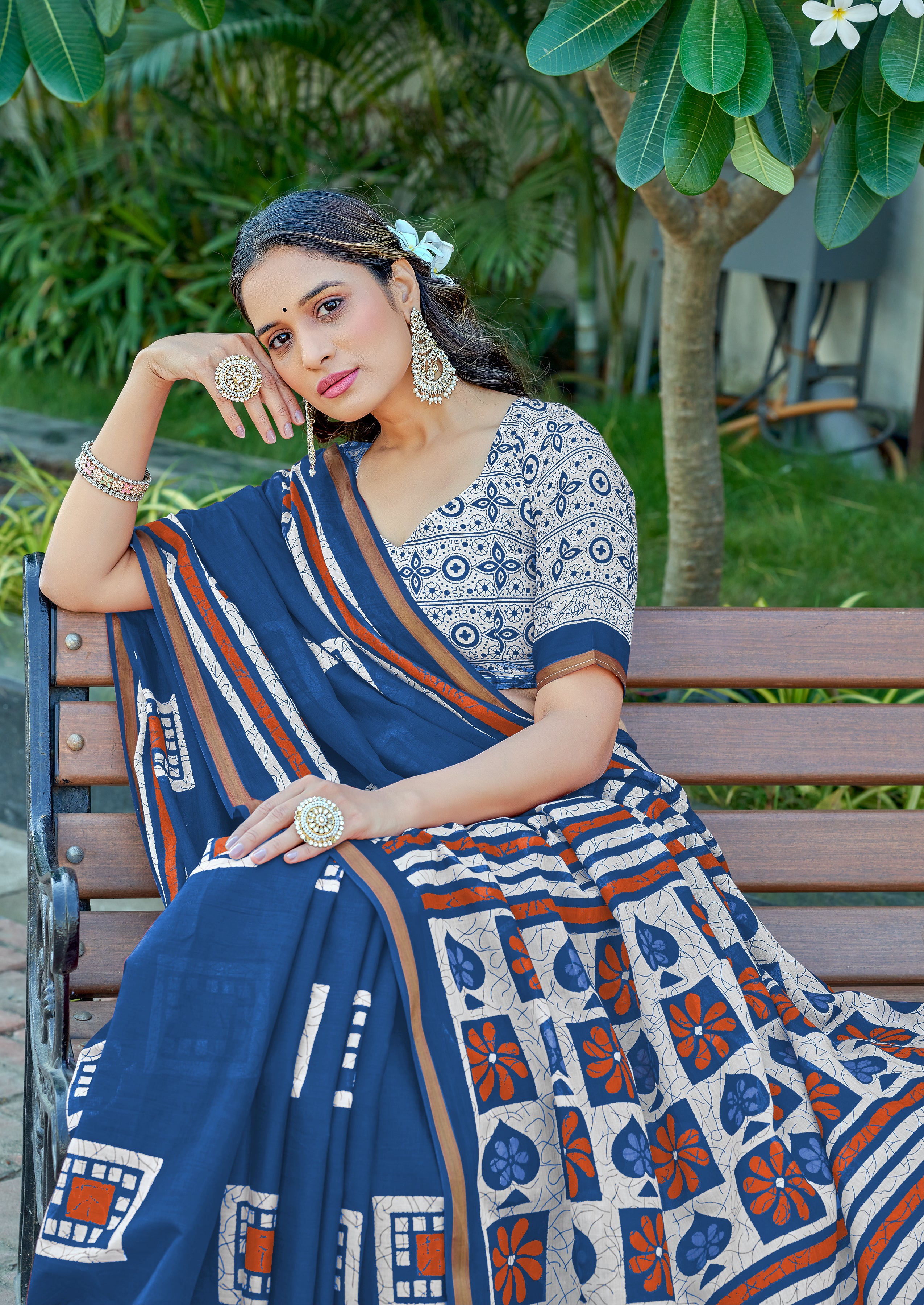 Gratifying 1-Minute Ready To Wear Blue Mul  Cotton  Printed Saree