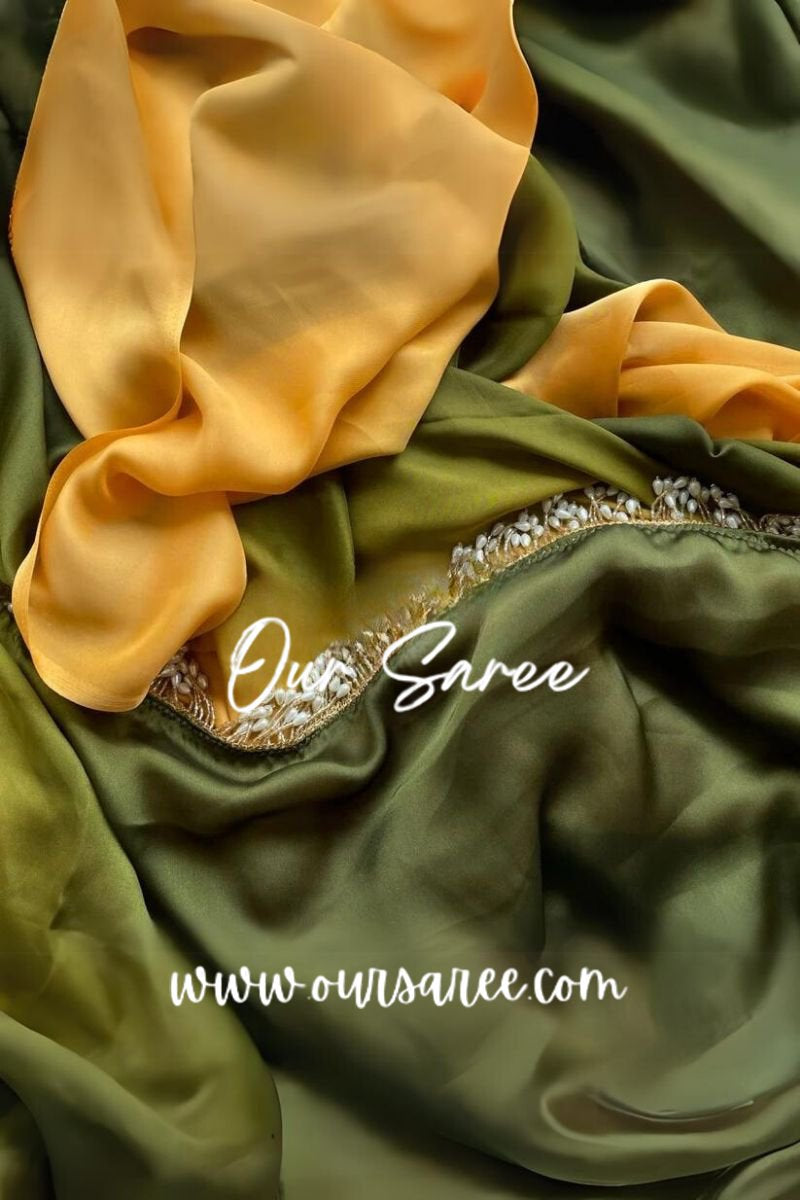 1-MIN READY TO WEAR  Mango Bite Ombré Crepe Silk Saree With Handmade Tassels on Pallu