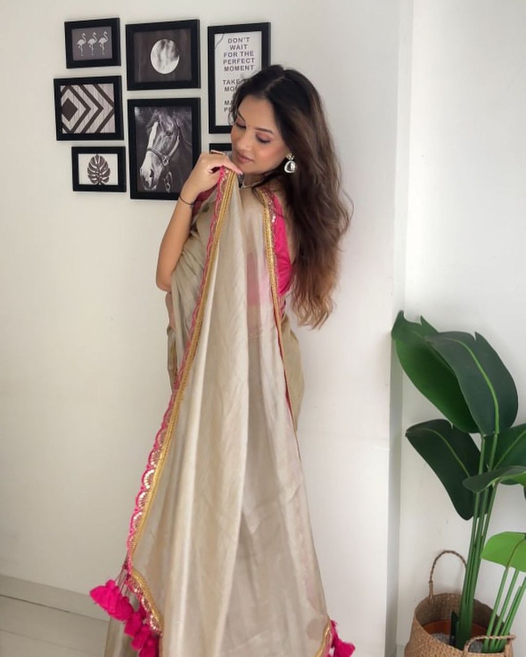 Premium Tissue Silk saree with Pink Blouse unstitch