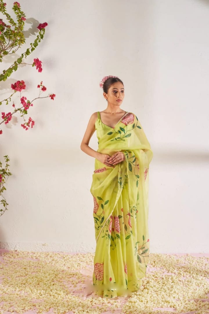 Exceptional 1-Minute Ready To Wear Hand Work Organza Silk Saree