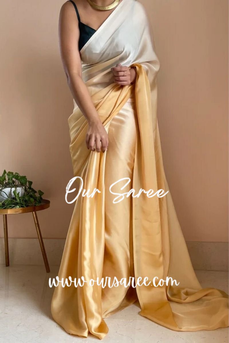 1-MIN READY TO WEAR  Peeli Dhoop Ombré Crepe Silk Saree With Handmade Tassels on Pallu