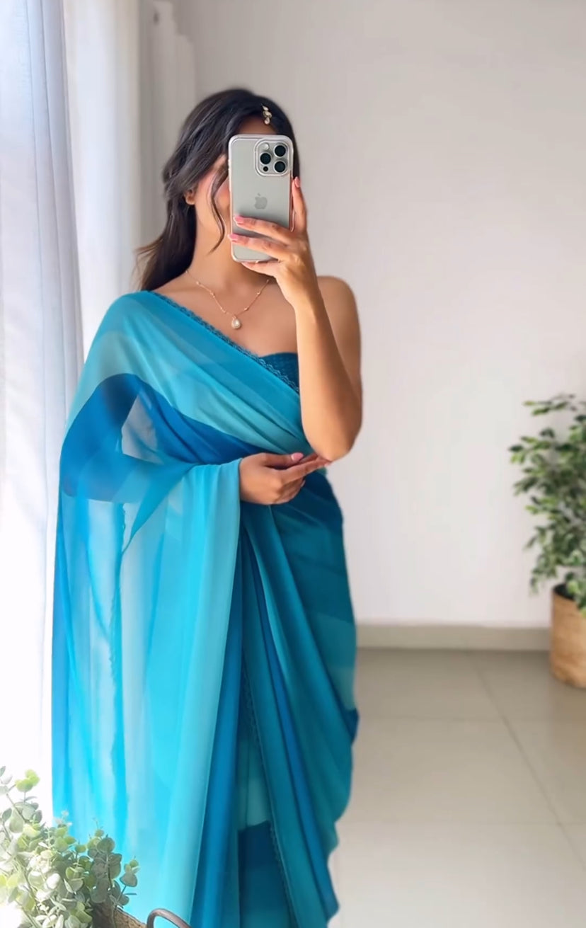 Arctic Blue 1-Minute Ready To Wear  Georgette Saree