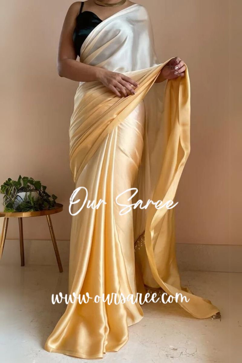 1-MIN READY TO WEAR  Peeli Dhoop Ombré Crepe Silk Saree With Handmade Tassels on Pallu