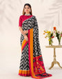 Elegant Tasar Silk Black Saree Collection with Trendy Zigzag Prints and Contrast Pallu