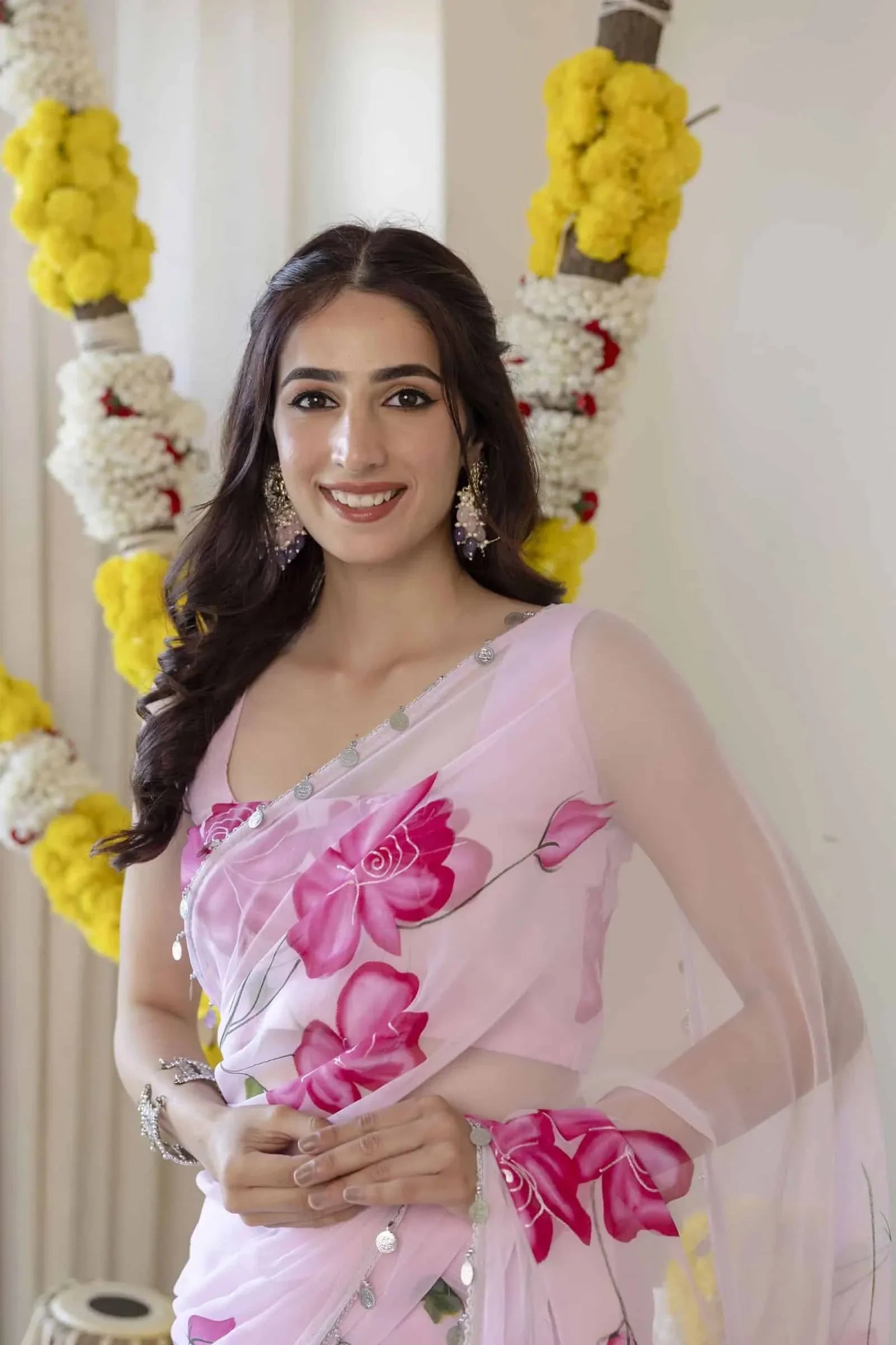 Pink Pre-Draped Saree