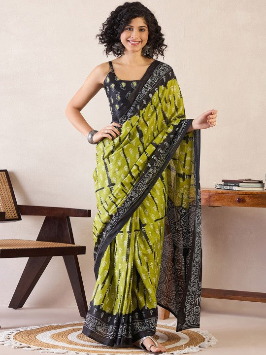 Ethnic Motifs Poly Cotton Ready To Wear Ikat Saree