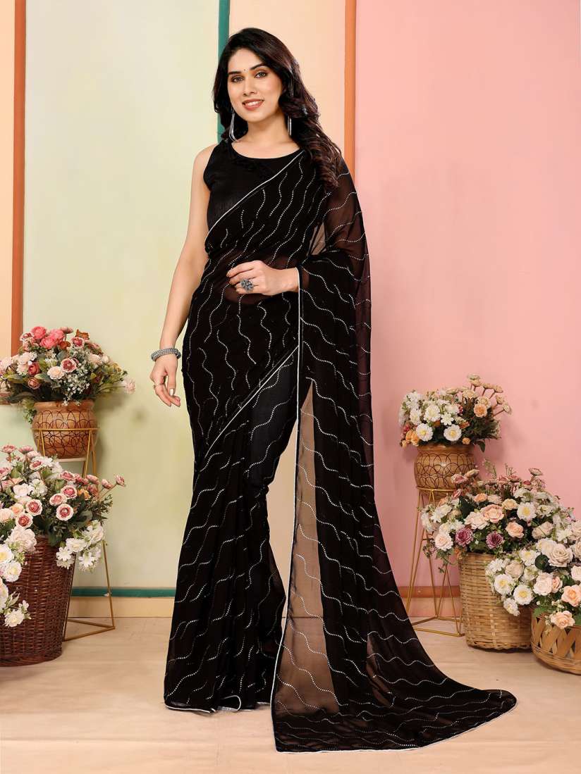 Adorning  Swarovski Work Embroidered Georgette Saree