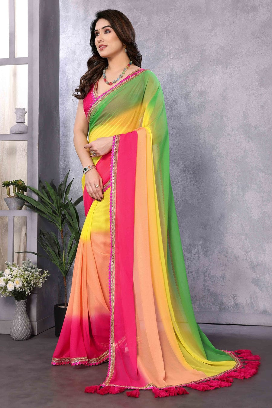 Stunner 1-Minute Ready To Wear  Georgette Saree & beautiful lace border