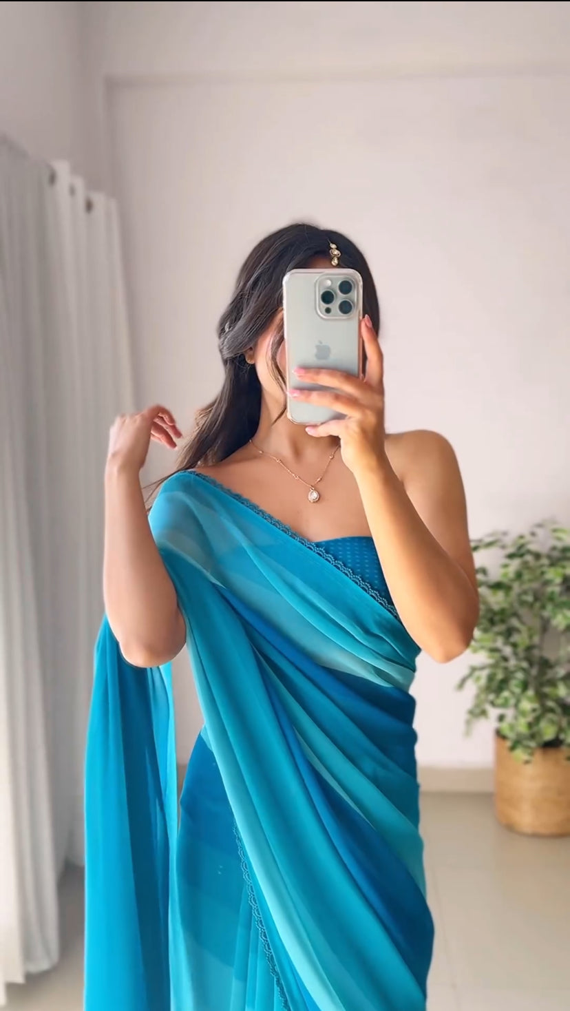 Arctic Blue 1-Minute Ready To Wear  Georgette Saree