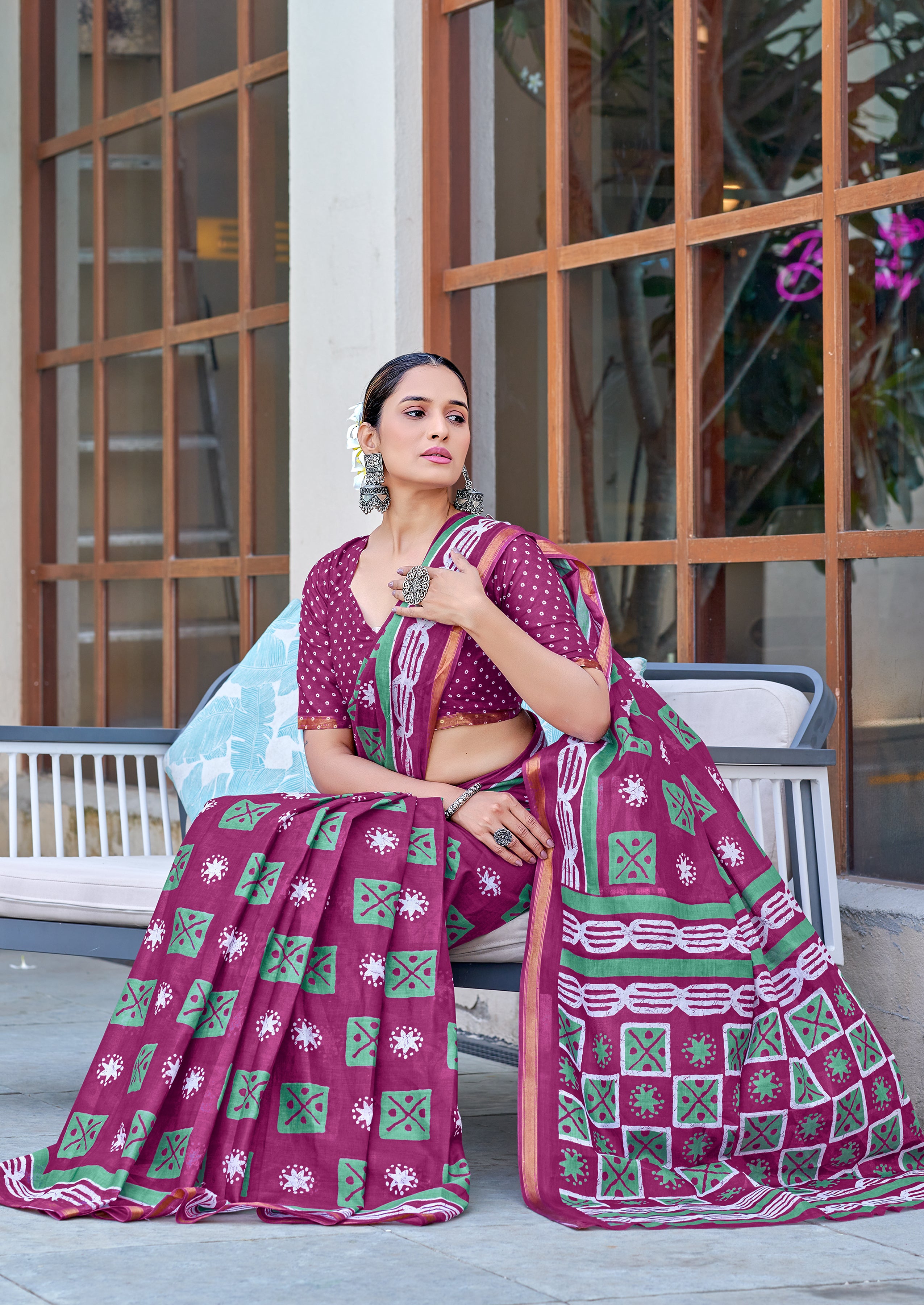 Felicitous 1 Minute Ready To Wear Rani pink  Mul Cotton Printed Saree