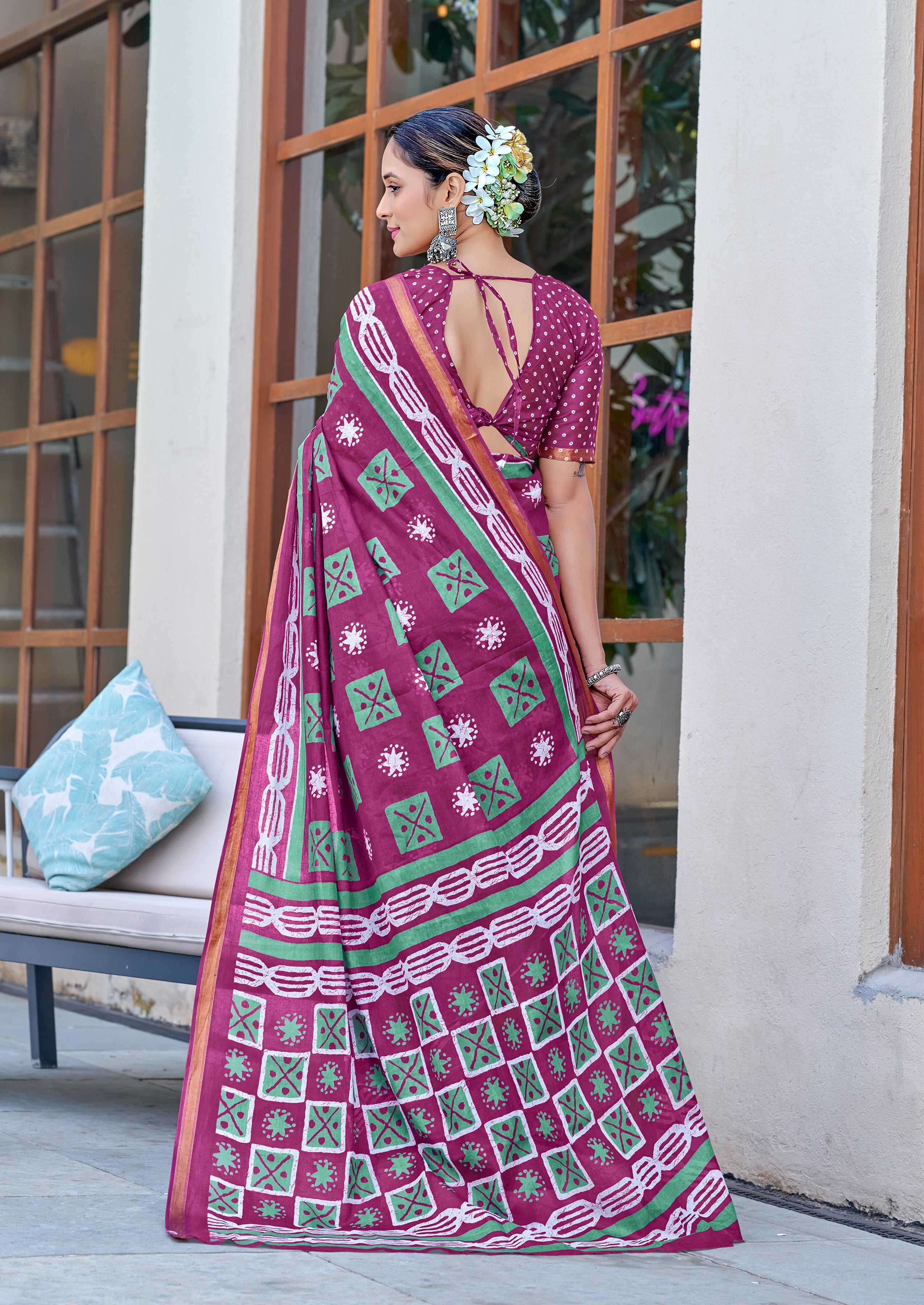 Felicitous 1 Minute Ready To Wear Rani pink  Mul Cotton Printed Saree