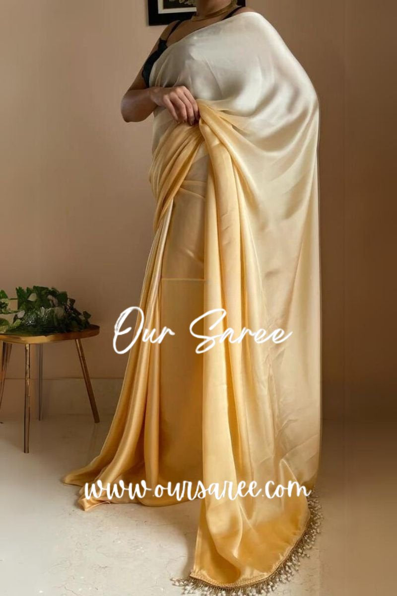 1-MIN READY TO WEAR  Peeli Dhoop Ombré Crepe Silk Saree With Handmade Tassels on Pallu