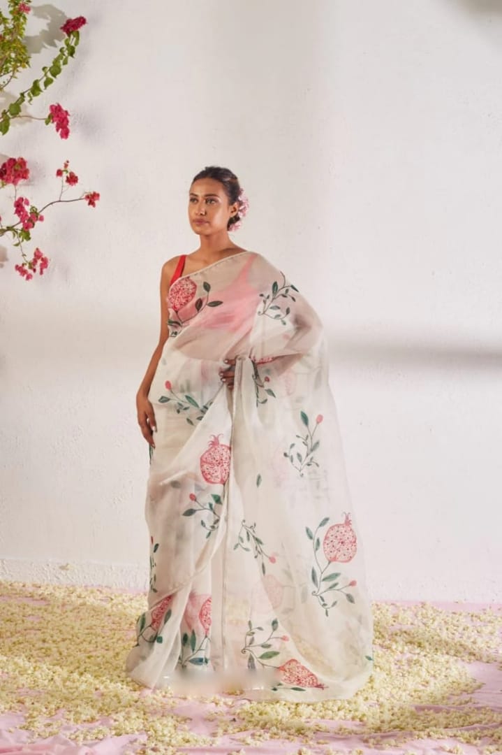 Stunner 1-Minute Ready To Wear Off White Organza Silk Saree