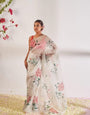 Stunner 1-Minute Ready To Wear Off White Organza Silk Saree