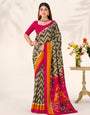 Elegant Tasar Silk Mehndi Saree Collection with Trendy Zigzag Prints and Contrast Pallu