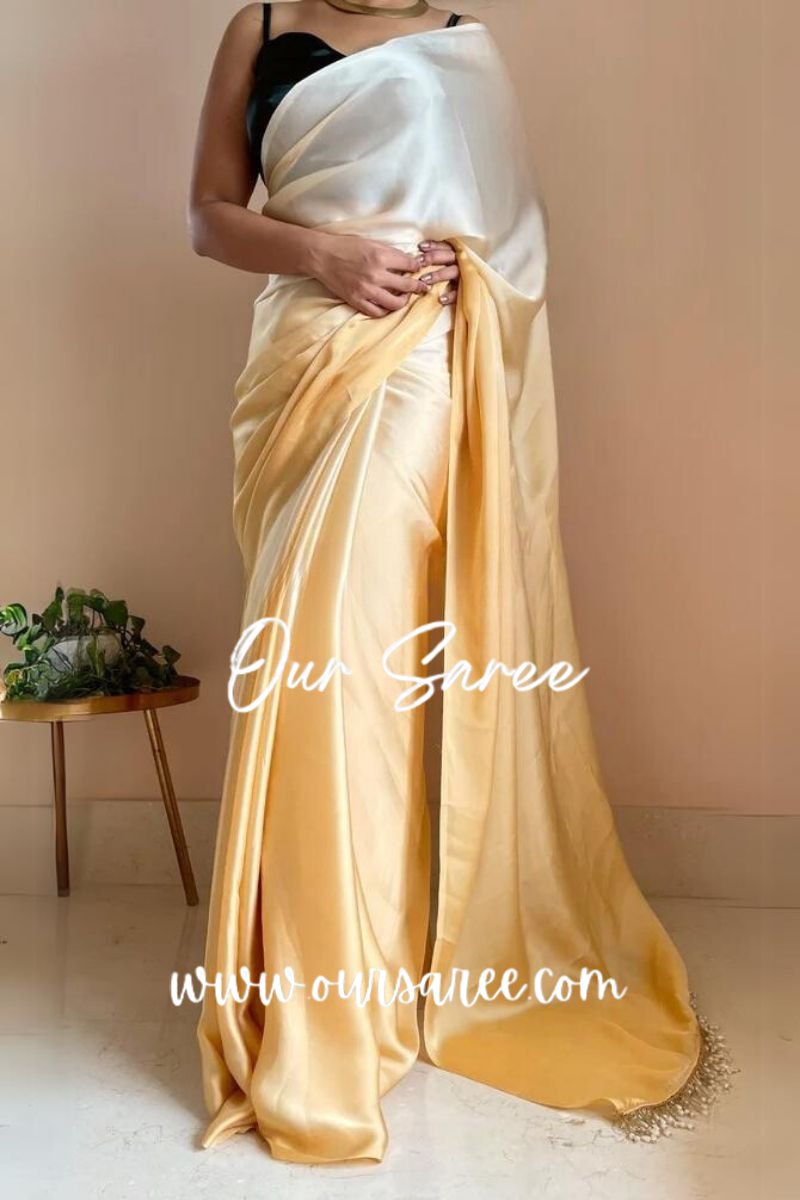 1-MIN READY TO WEAR  Peeli Dhoop Ombré Crepe Silk Saree With Handmade Tassels on Pallu