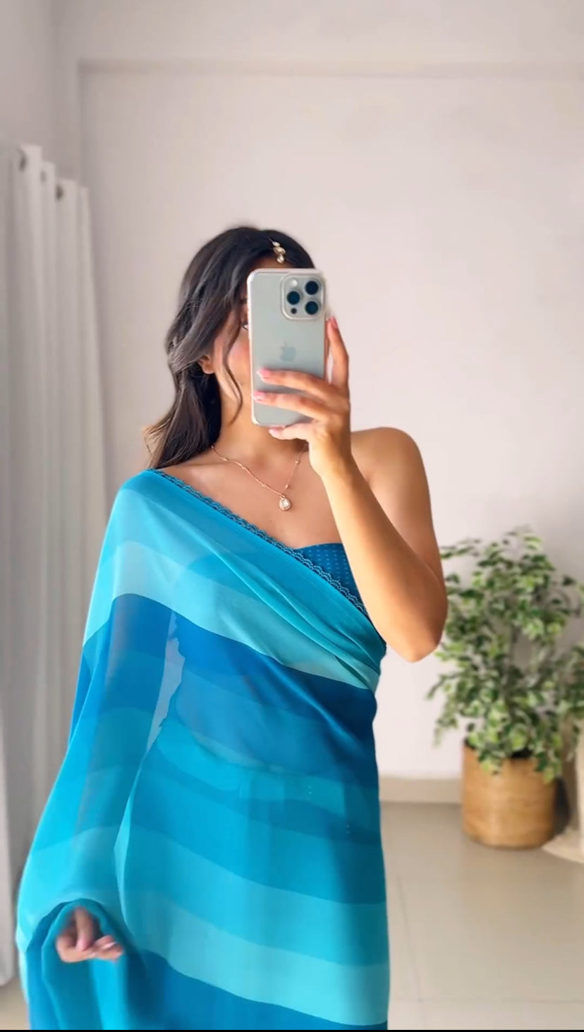 Arctic Blue 1-Minute Ready To Wear  Georgette Saree