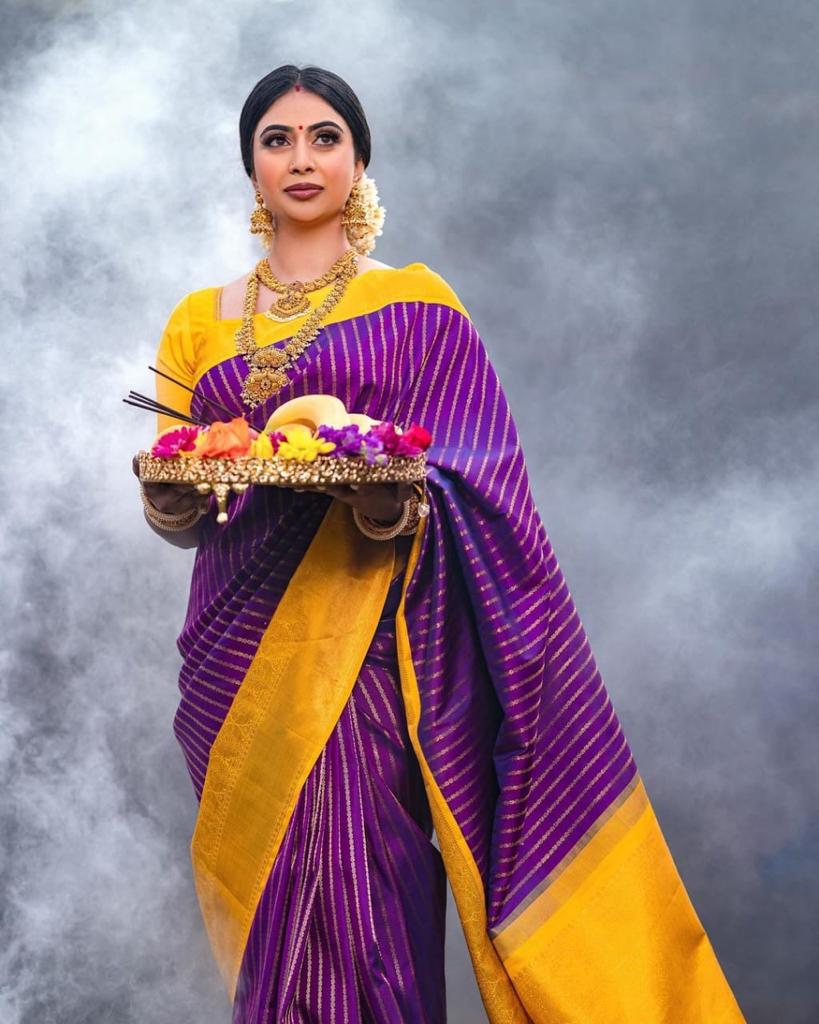 Dalliance Purple Soft Silk Saree With Jacquard  Blouse Piece