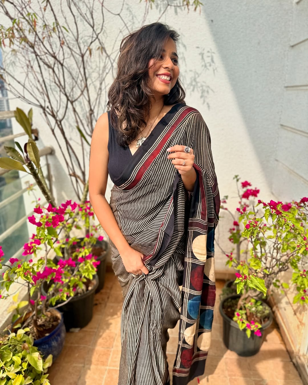 1 Min Ready-to-Wear Handblock Print Ajrakh Modal Silk Saree