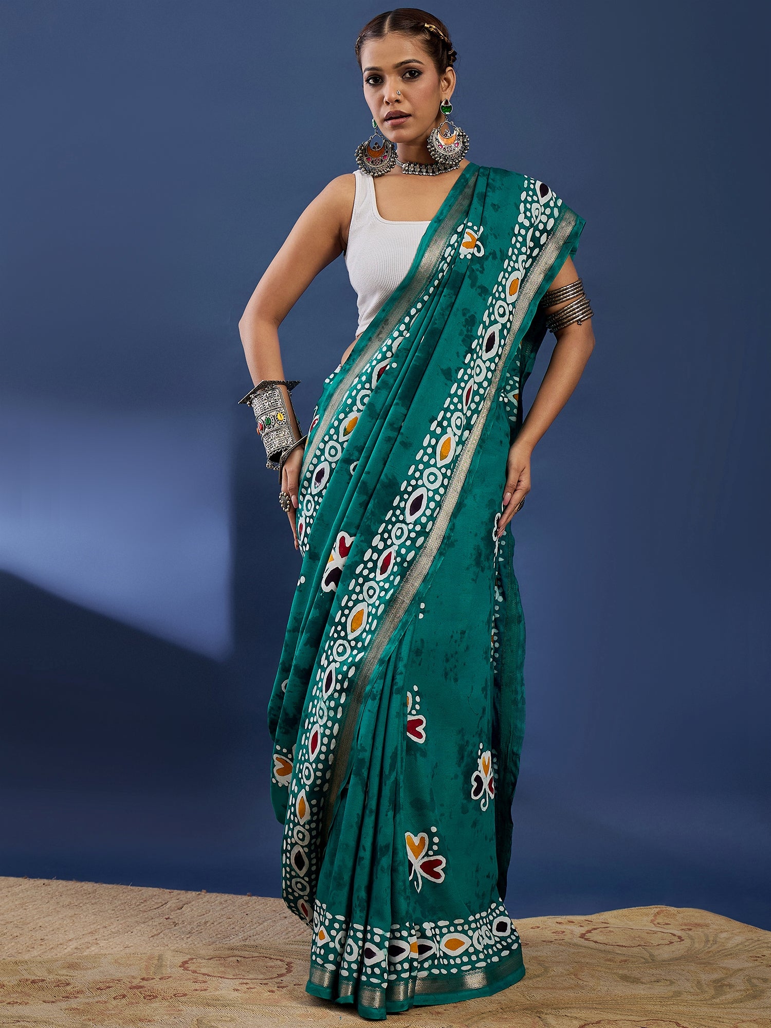 Batik Bloom in Teal Grace Cotton Saree