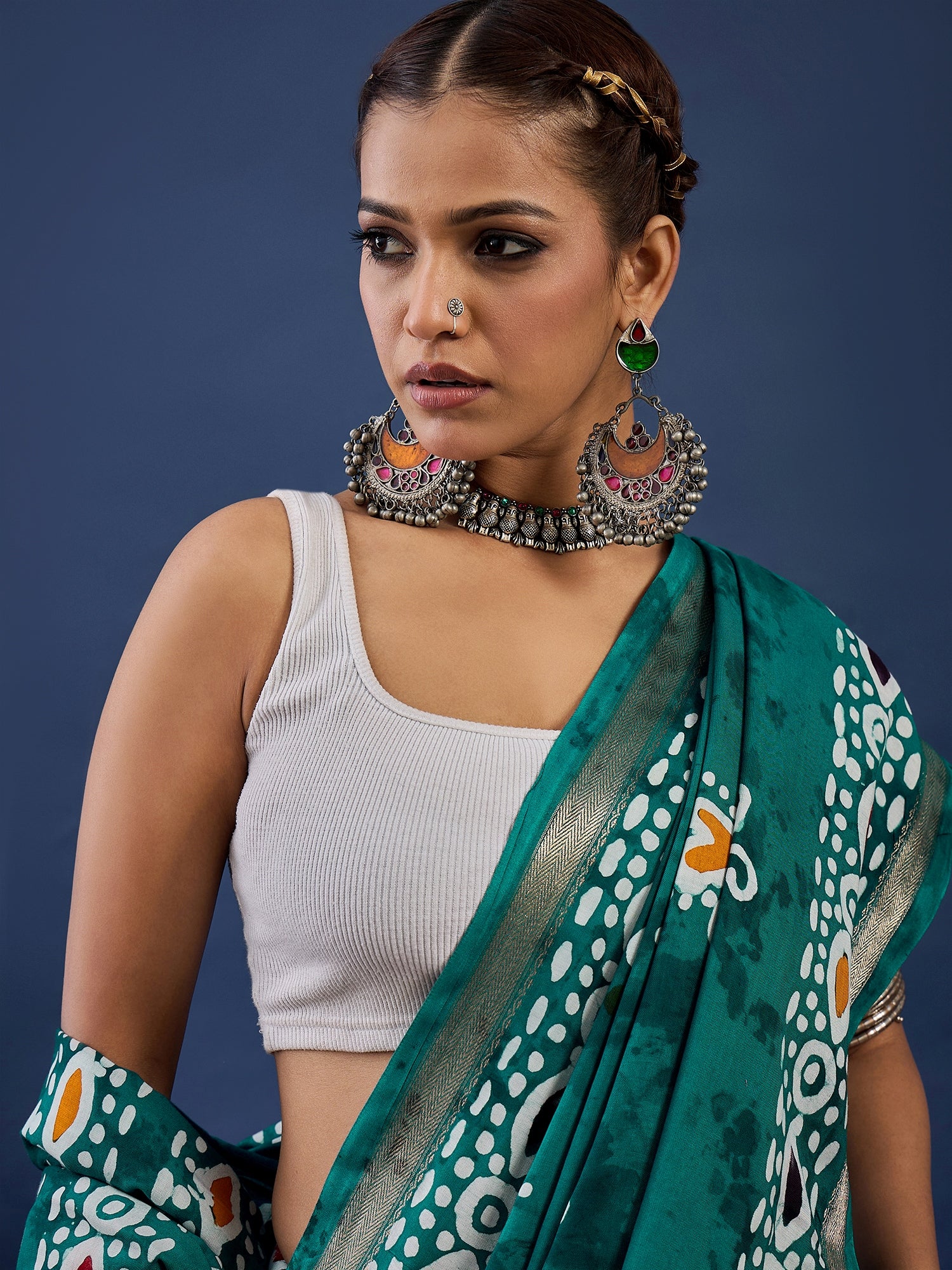 Batik Bloom in Teal Grace Cotton Saree