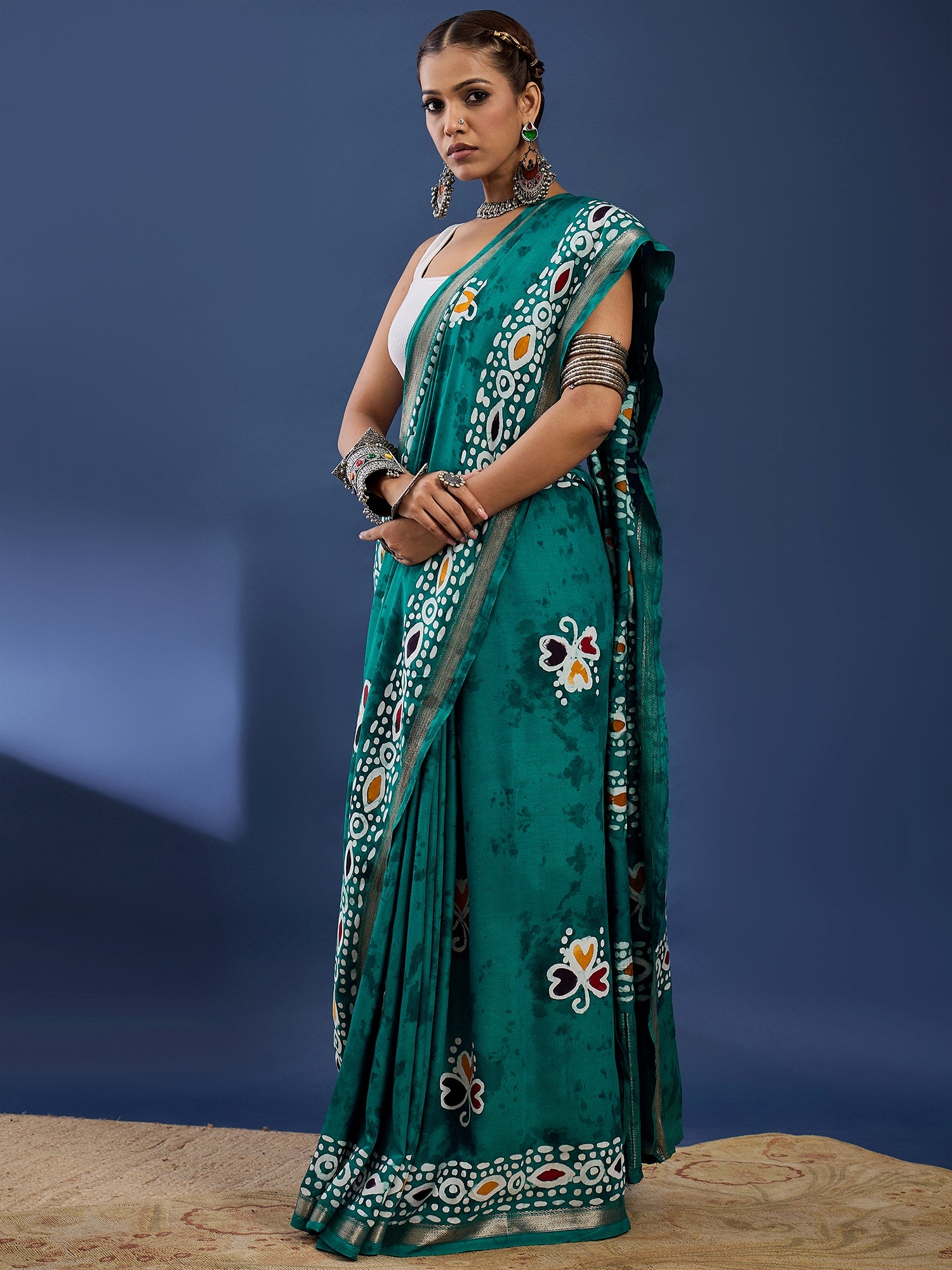 Batik Bloom in Teal Grace Cotton Saree