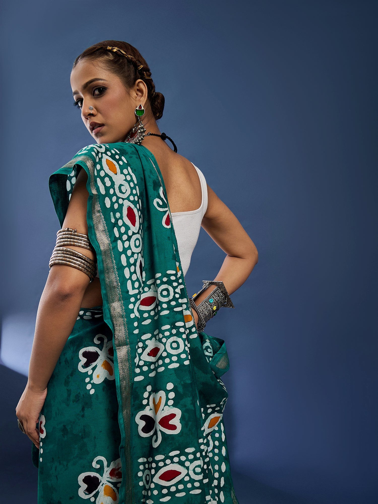 Batik Bloom in Teal Grace Cotton Saree