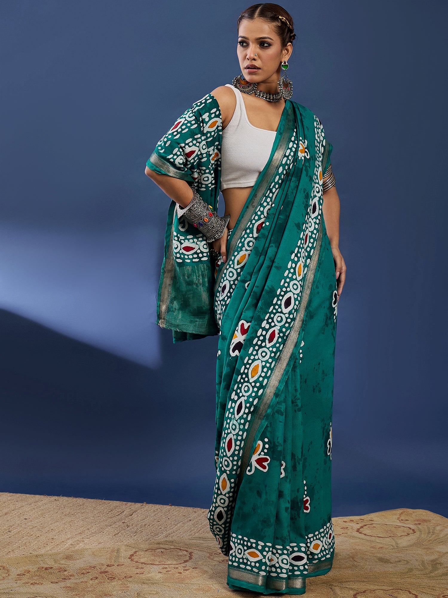 Batik Bloom in Teal Grace Cotton Saree