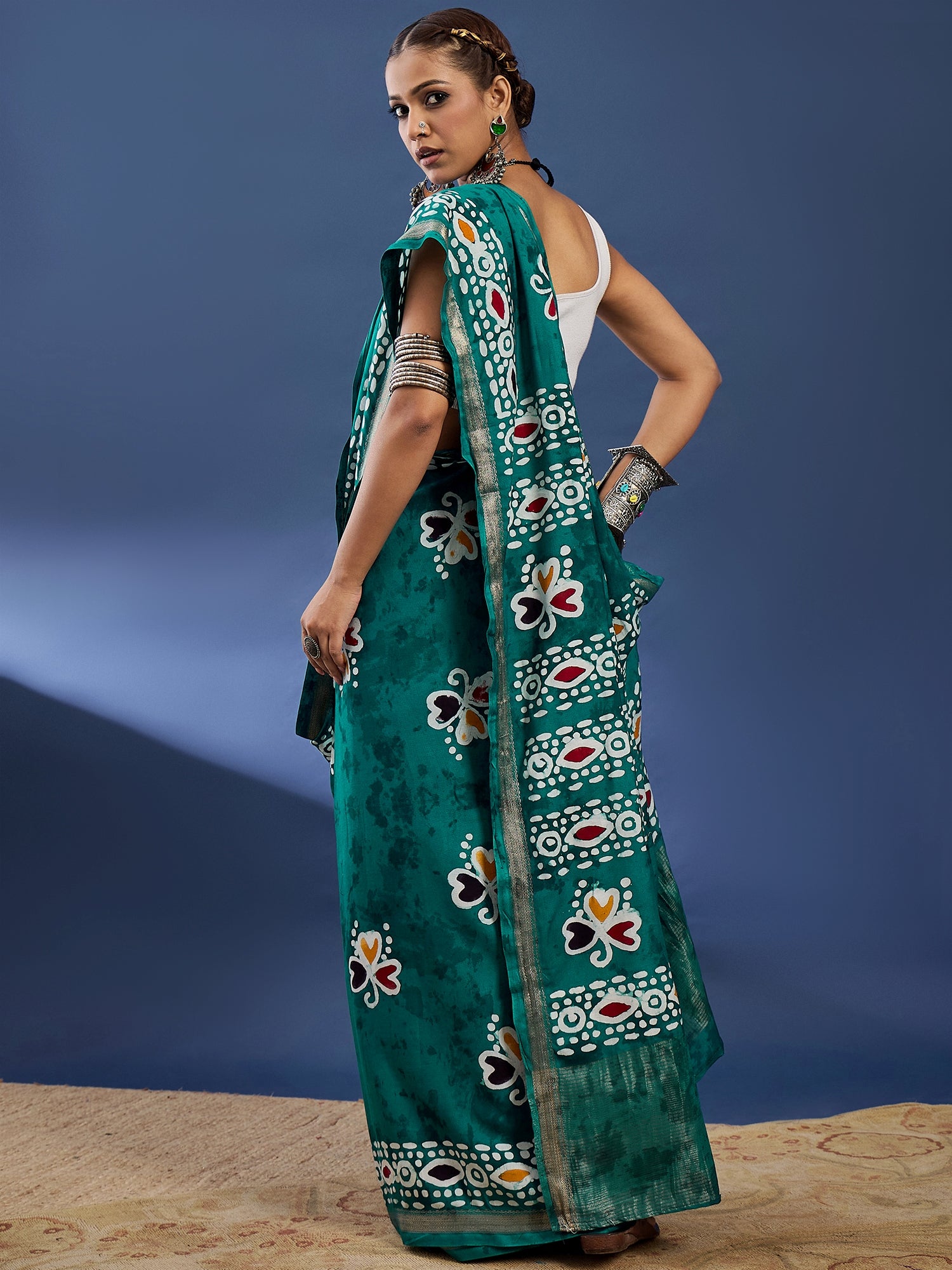 Batik Bloom in Teal Grace Cotton Saree