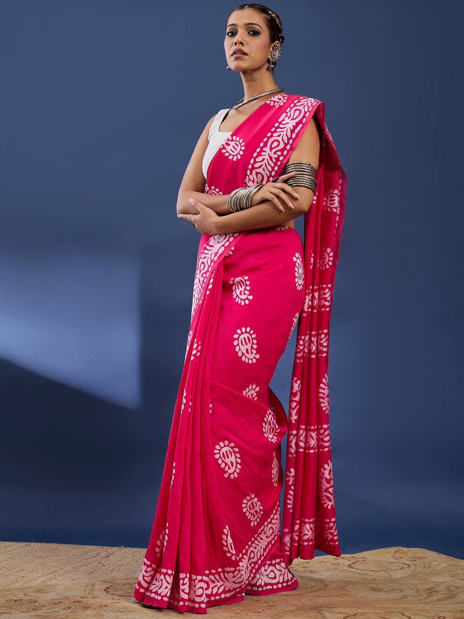 Pure Soft Cotton Hand Block Batik Printed Saree with Blouse Piece