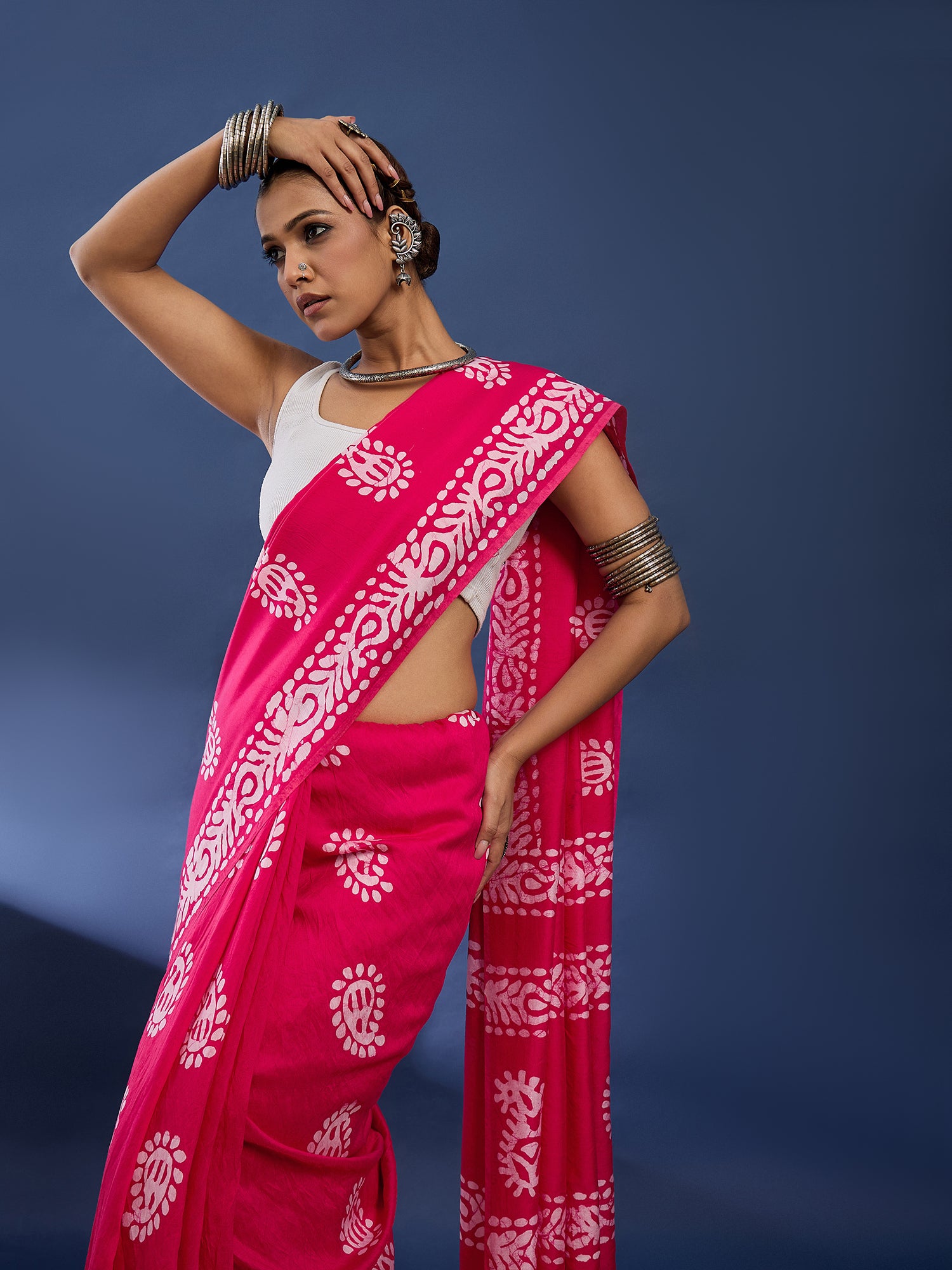 Pure Soft Cotton Hand Block Batik Printed Saree with Blouse Piece