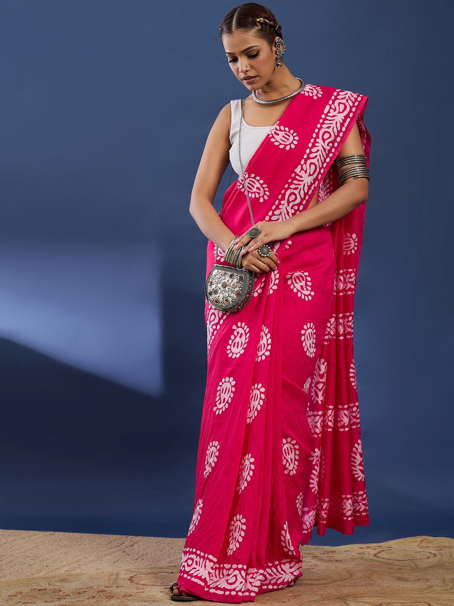 Pure Soft Cotton Hand Block Batik Printed Saree with Blouse Piece