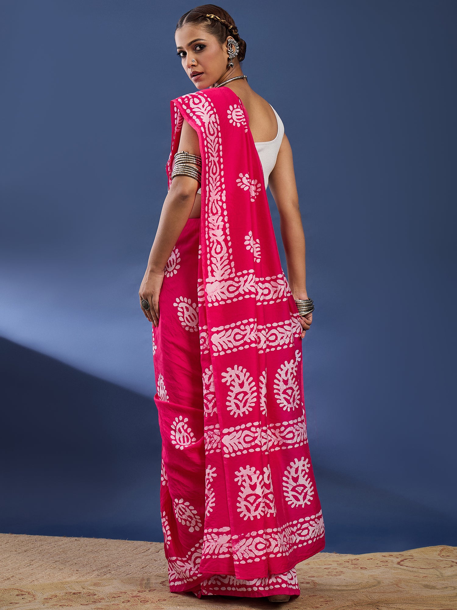 Pure Soft Cotton Hand Block Batik Printed Saree with Blouse Piece