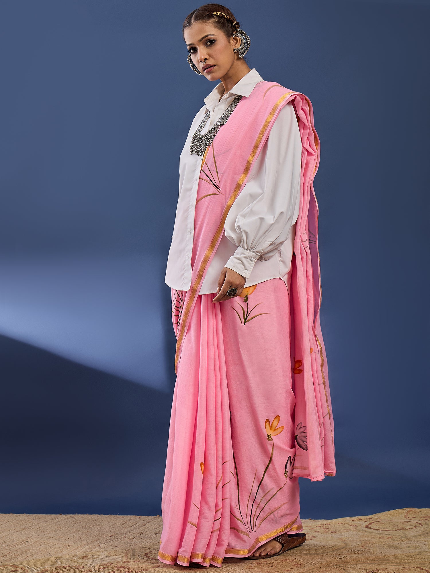 Bloom Hand-Painted Elegance Contemporary  Saree