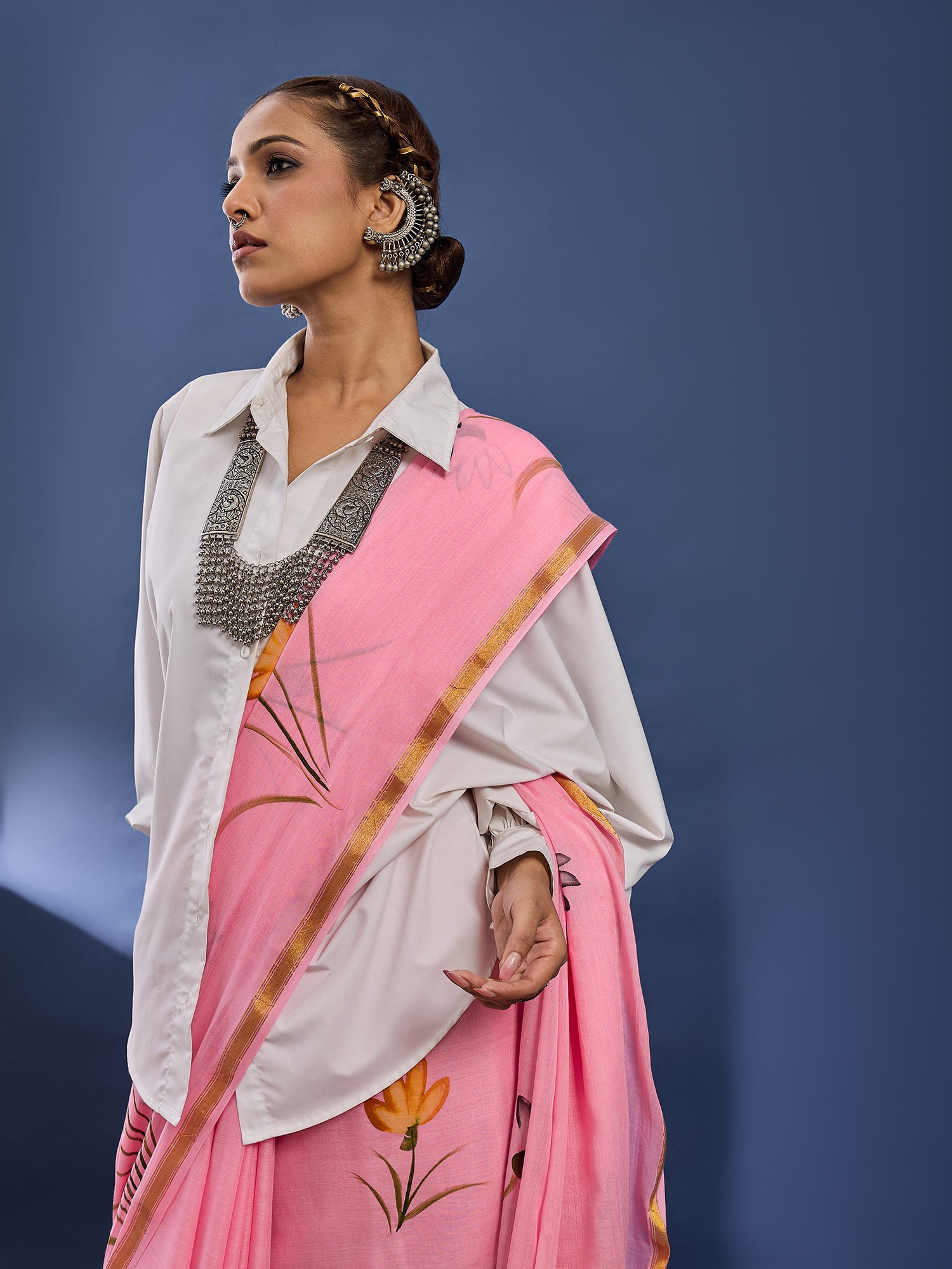 Bloom Hand-Painted Elegance Contemporary  Saree