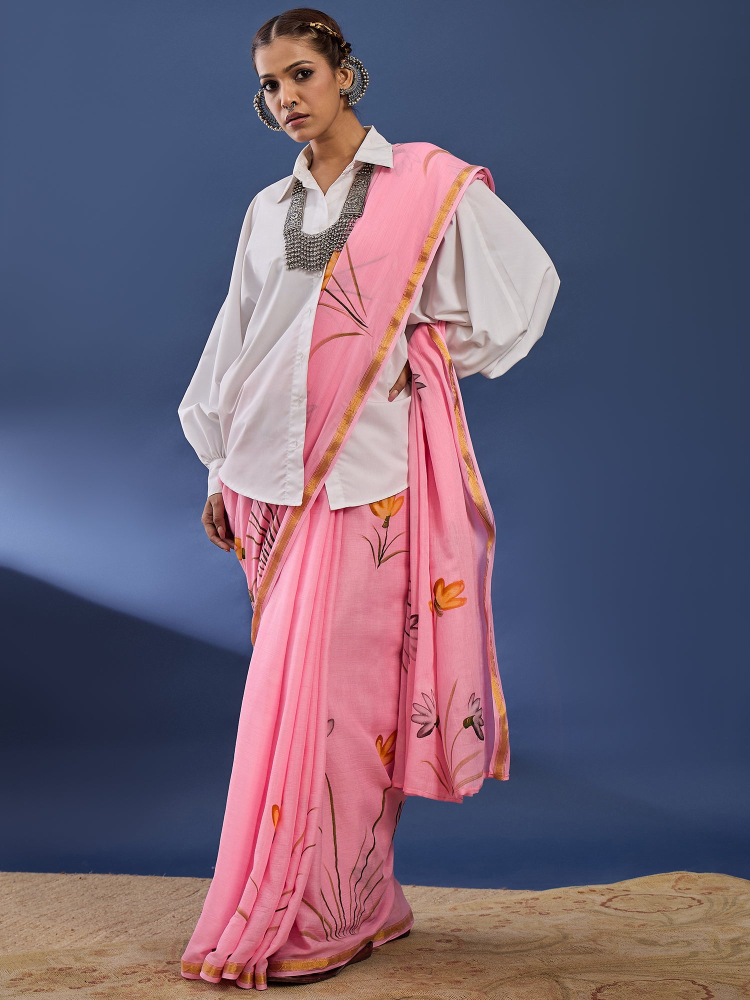 Bloom Hand-Painted Elegance Contemporary  Saree