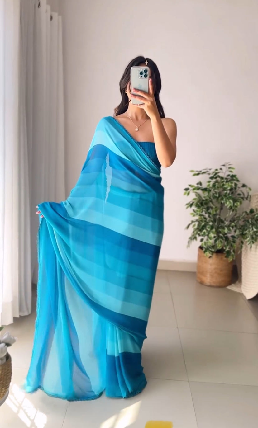 Arctic Blue 1-Minute Ready To Wear  Georgette Saree