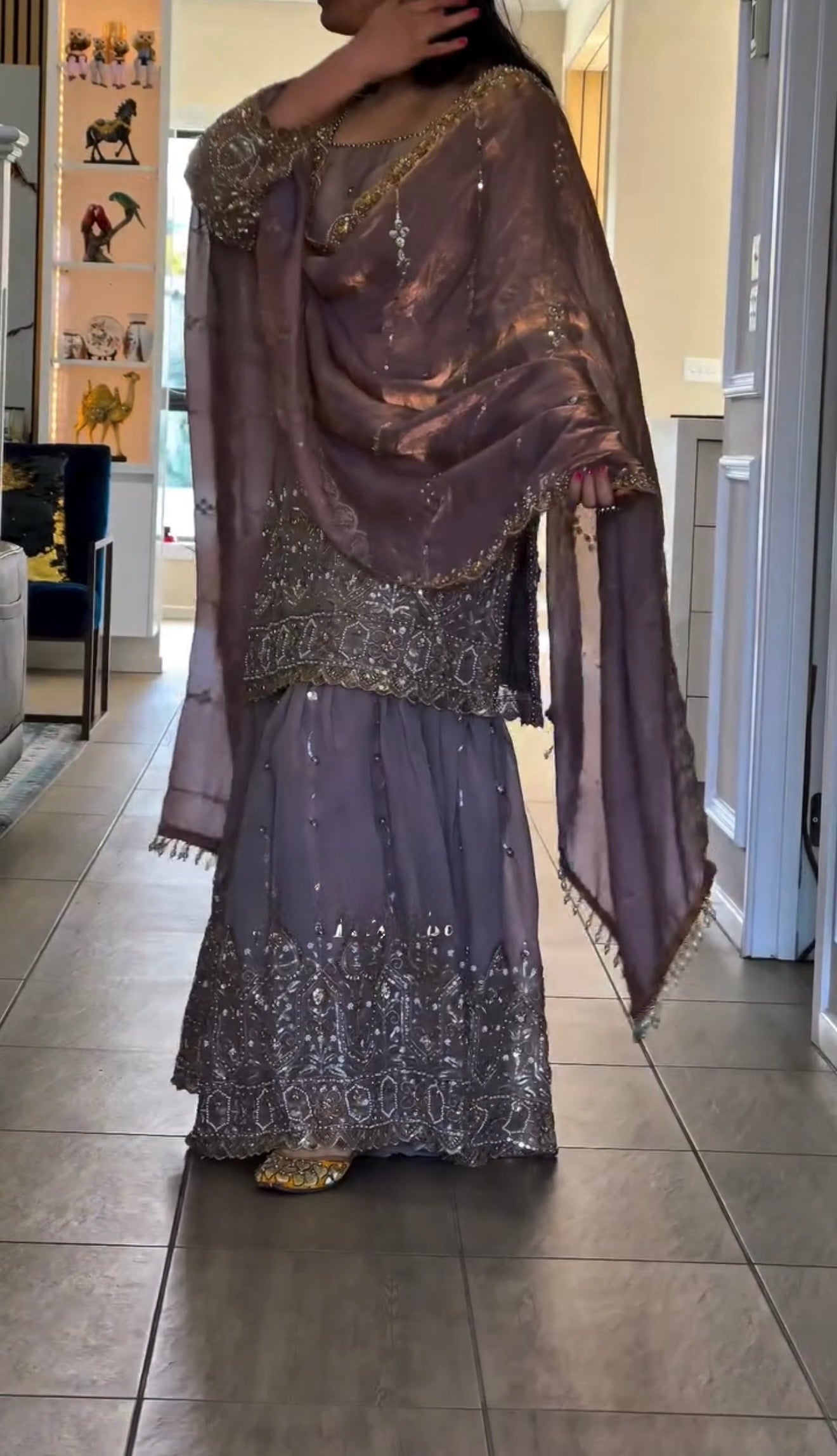 Designer Heavy NC Satin Embroidered Top Sharara Set with Dupatta