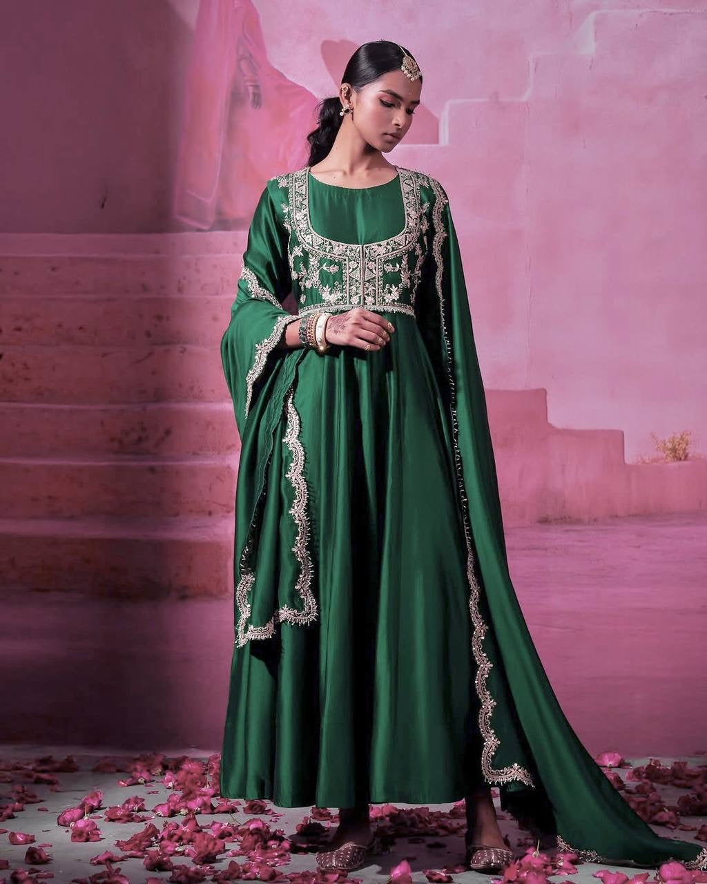 Designer Green Gown For Mehandi Party Wear Look Collection