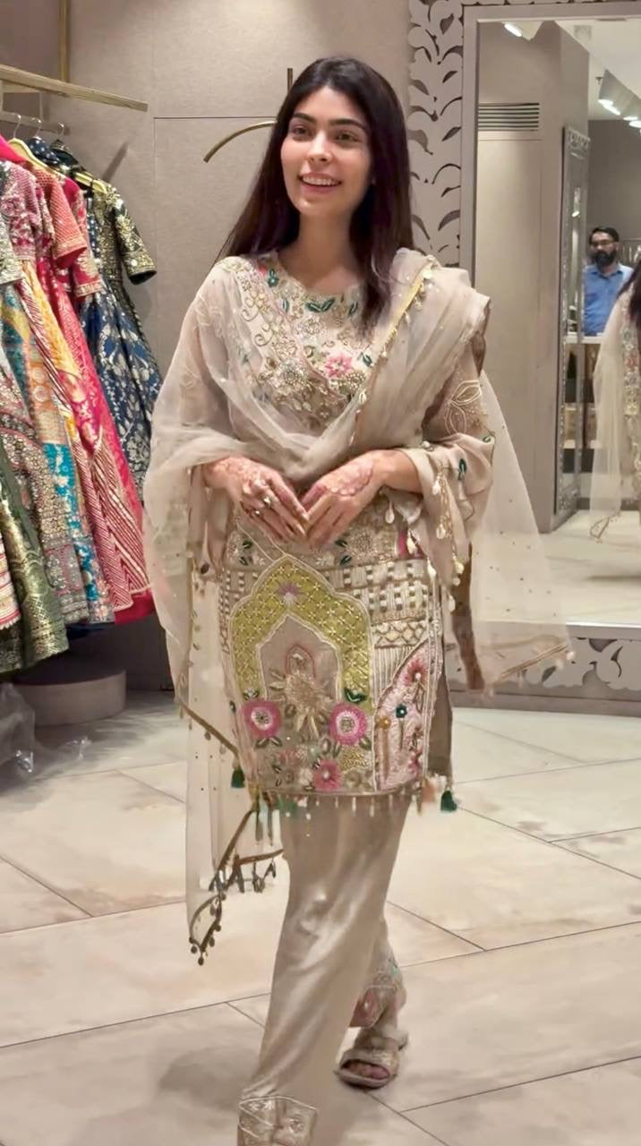 Signature Party Wear Georgette Mirror-Work Ensemble